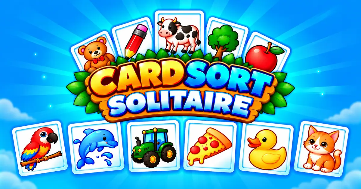 Card Sort Solitaire browser game with picture and word card sorting puzzles